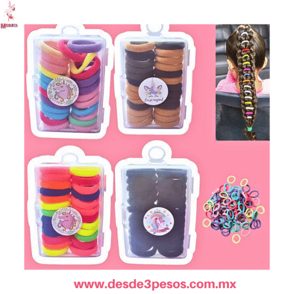 Set de 27Mini Ligas para Cabello Niña  con Estuche Organizador 8 X 2.5Ccm MC23-1290 - Imagen 2