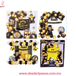 Kit de Decoración para Graduación  - Arco de Globos Negro y Dorado 38 pza. YC-BY004