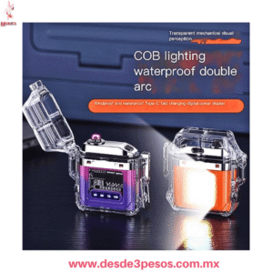 Encendedor de Plasma Doble Arco  Recargable USB, Carcasa Impermeable y Transparente | [6 X 4.5 cm]DT-808-592
