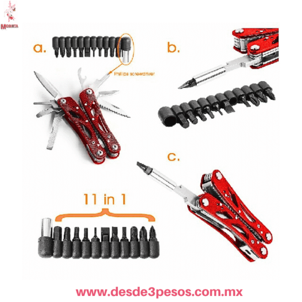 Pinza Multiherramienta Navaja 15 en 1 de Acero Inoxidable | Incluye Puntas de Destornillador y Funda j: 16cm] W-3507 - Imagen 2
