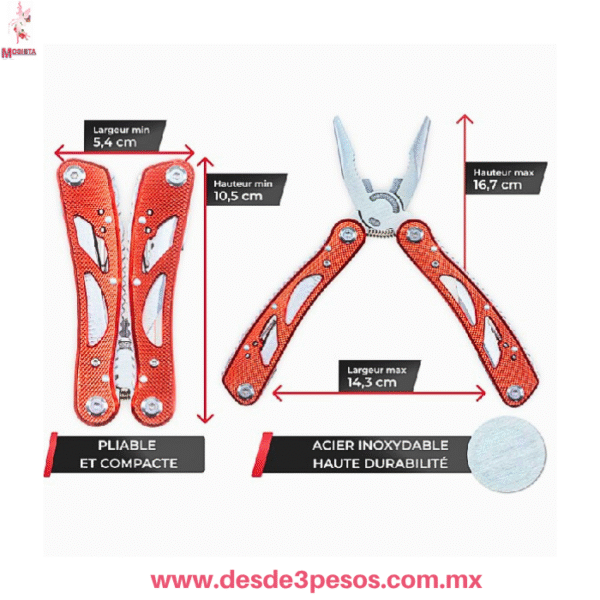 Pinza Multiherramienta Navaja 15 en 1 de Acero Inoxidable | Incluye Puntas de Destornillador y Funda j: 16cm] W-3507 - Imagen 3
