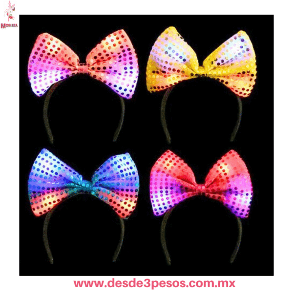 Diadema de Moño Grande con Lentejuelas y Luz LED 12 x 20 cm. En colores WZH-144 - Imagen 3