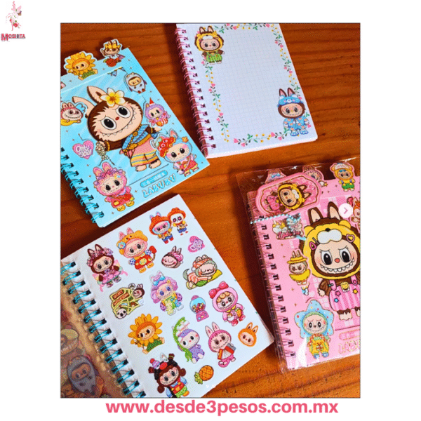 Libreta con 13 Planillas  de Stickers LABUBU y 8 hojas diseñadas  15 X 11cm. Diseños Kawaii Coleccionables XQCC - Imagen 2
