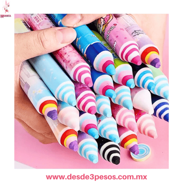 Lápiz Goma de Borrar Arcoiris presentacion de 24 pza. precio por 1 pza. 14 cm. De largo - Imagen 2