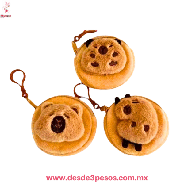 Monedero de Peluche Capibara Kawaii con Llavero  11 X 10 cm. MC25-A22 - Imagen 2