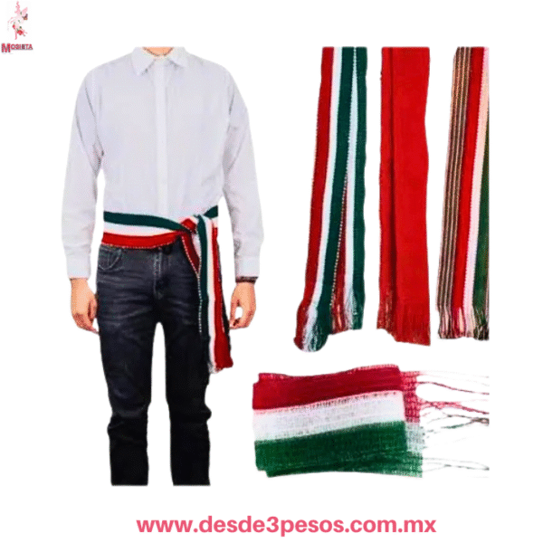 Faja Ceñidor Tricolor Mexicano Artesanal 1.50 x 6 cm. Varean los modelo - Imagen 2