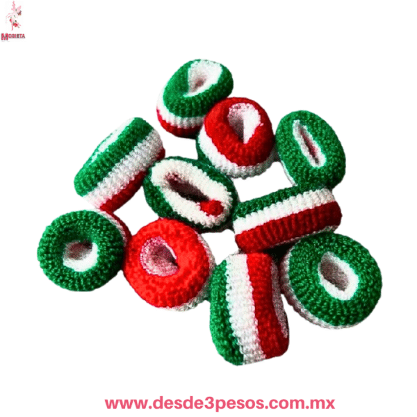 Ligas Donitas Tricolor para Cabello  Tejidas Estilo México  6.5 x 3.5 cm.