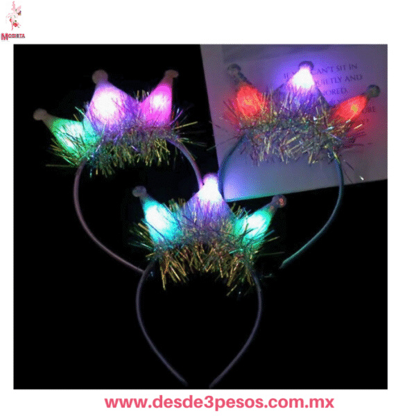 Diadema con Moño de Lentejuelas y Luz LED - Corona "Kiss" , Moño y Unicornio 22 x 12 cm. GH-217 - Imagen 5