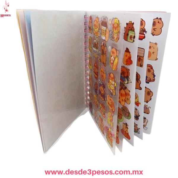 Libreta con 13 Planillas de stikers "CAPIBARA"  Y 8 hojas diseñadas 15 x 11 cm. XQCC - Imagen 2