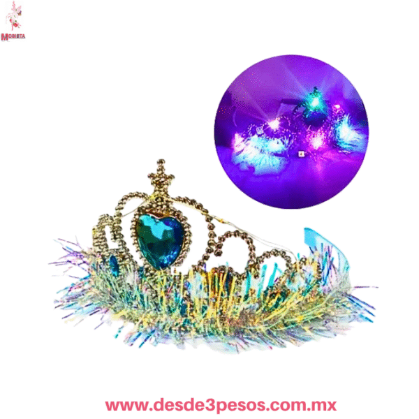 Tiara Corona Luminosa LED de Princesa con Tinsel 12 X 14cm. GH-205 - Imagen 2