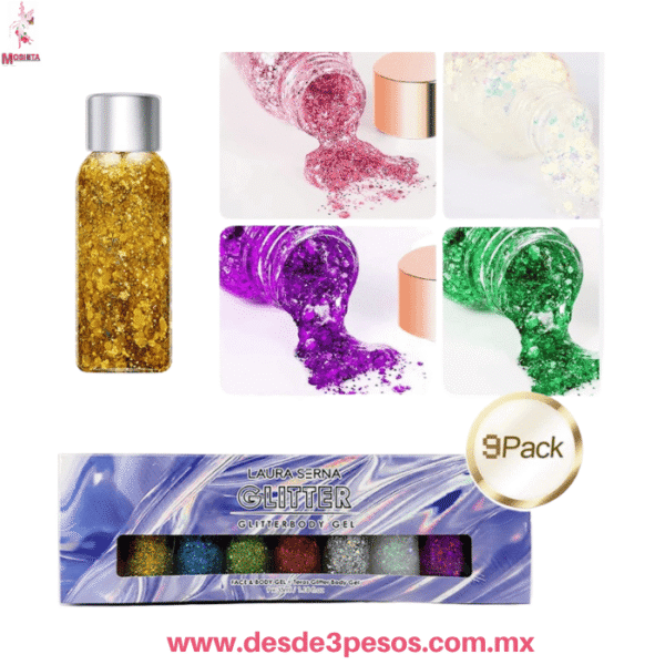 Kit FAVOR BEAUTY 9 Geles de Glitter Corporal  (30ml c/u) - Glitter Body Gel NO:A97 - Imagen 2