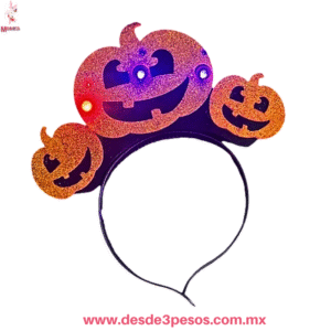 Diadema de Halloween con Luz LED Modelos Calabaza y Calavera pilas incluidas  20 x 19cm. Aprox.