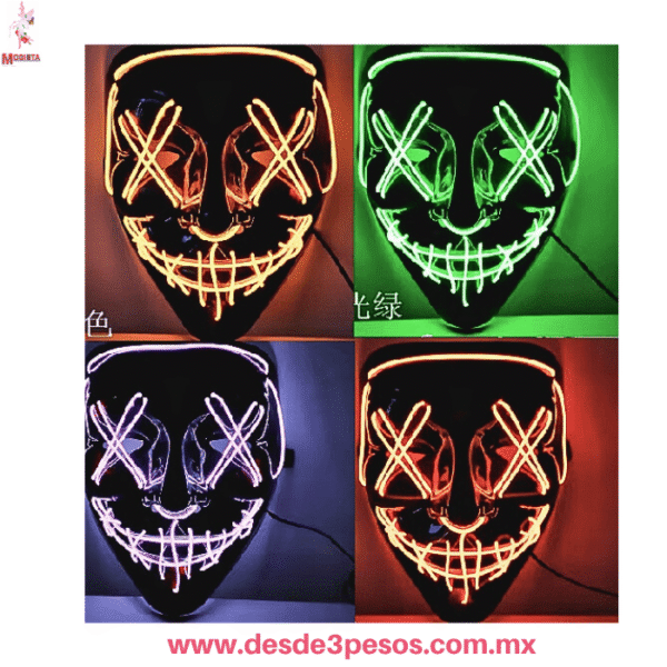 Máscara LED Neón "The Purge"  Luz para Fiesta y Disfraz 18 X20cm.  Ocupa 2 pilas AA no incluidas WS-5564 - Imagen 3