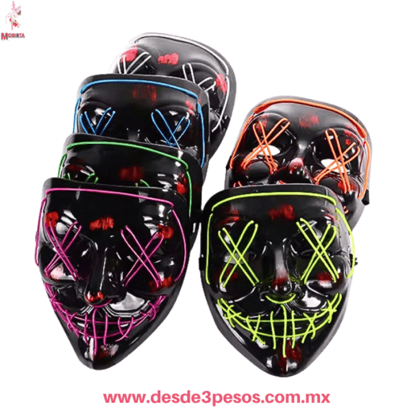 Máscara LED Neón "The Purge"  Luz para Fiesta y Disfraz 18 X20cm.  Ocupa 2 pilas AA no incluidas WS-5564 - Imagen 2