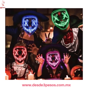 Máscara LED Neón "The Purge"  Luz para Fiesta y Disfraz 18 X20cm.  Ocupa 2 pilas AA no incluidas WS-5564