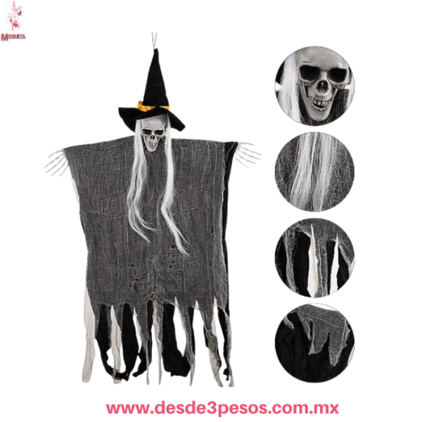 Bruja Esqueleto Colgante de Halloween Luz y Sonido 85x35 cm. Halloween 4062 - Imagen 3