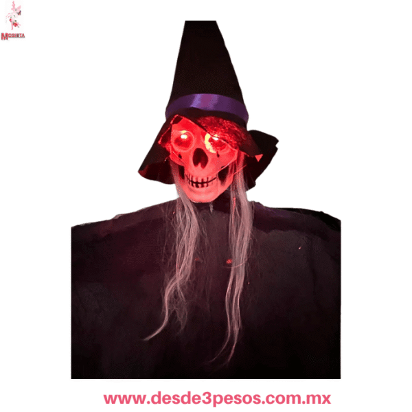Bruja Esqueleto Colgante de Halloween Luz y Sonido 85x35 cm. Halloween 4062 - Imagen 2