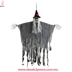 Bruja Esqueleto Colgante de Halloween Luz y Sonido 85x35 cm. Halloween 4062