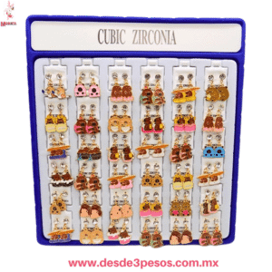 Caja C/36 Pares de Aretes de Ositos Esmaltados con Zirconia Cúbica  2.5cm. MC25-A18 Costo Unitario:  $5.25