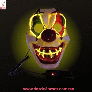 Máscara de Payaso del Terror con Luz Neón LED  Halloween  22x29cm WSJ-5575 ocupa 2 pilas AA no incluidas