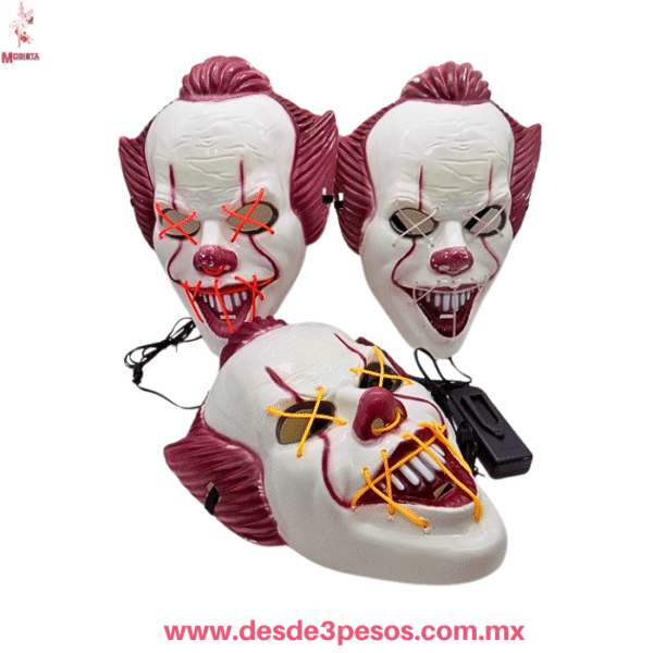 Máscara de Payaso LED Neón | Estilo Terror/Purge | Unitalla | Genérica 22x28cm. WSJ-5575 Ocupa 2 pilas AA no incluidas - Imagen 4