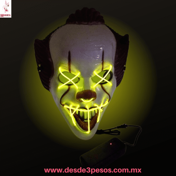 Máscara de Payaso LED Neón | Estilo Terror/Purge | Unitalla | Genérica 22x28cm. WSJ-5575 Ocupa 2 pilas AA no incluidas - Imagen 3