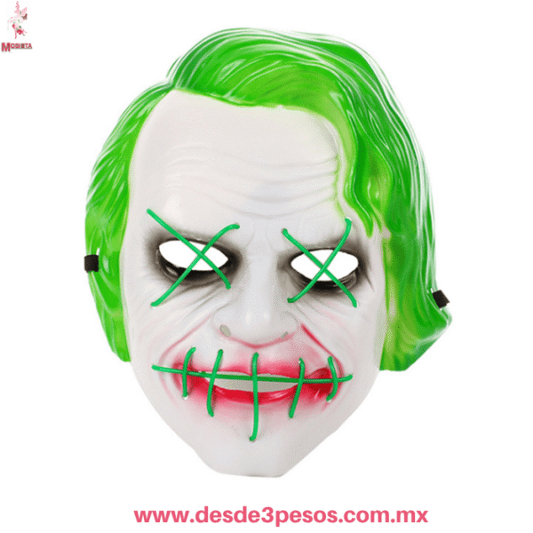 Máscara LED Guasón / Joker - Luz Neón para Halloween y Fiestas | 20x17 cm ocupa 2 pilas AA no incluidas WSJ-5576 - Imagen 4