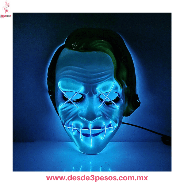 Máscara LED Guasón / Joker - Luz Neón para Halloween y Fiestas | 20x17 cm ocupa 2 pilas AA no incluidas WSJ-5576 - Imagen 3