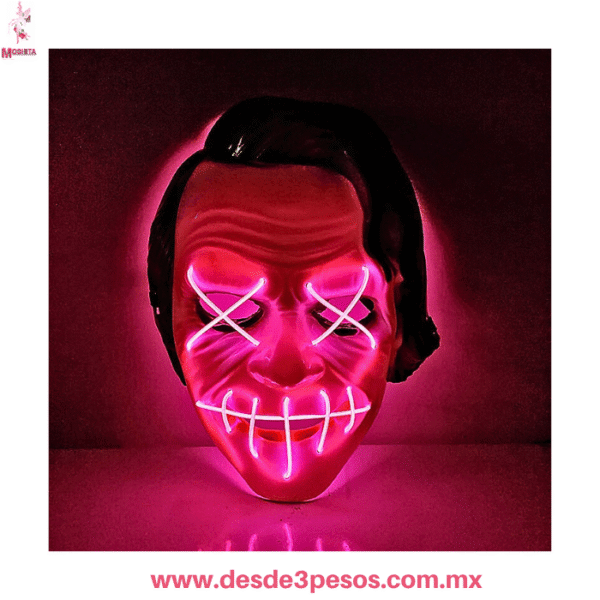 Máscara LED Guasón / Joker - Luz Neón para Halloween y Fiestas | 20x17 cm ocupa 2 pilas AA no incluidas WSJ-5576 - Imagen 2