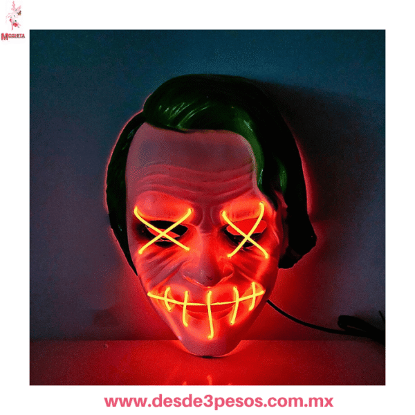 Máscara LED Guasón / Joker - Luz Neón para Halloween y Fiestas | 20x17 cm ocupa 2 pilas AA no incluidas WSJ-5576
