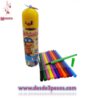 Botecito con 12 plumines Patito estampado , Elice en Tapa 20 cm. De Alto