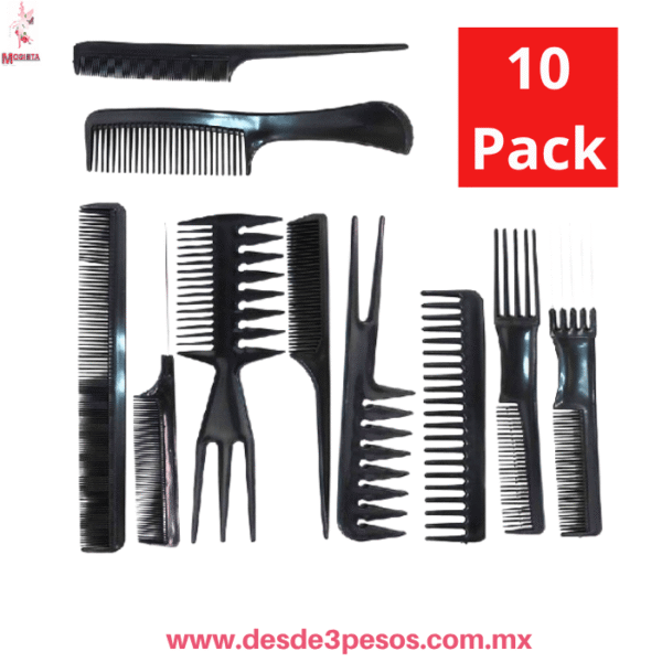 Set Profesional de 10 Peines para Estilismo y Peluquería 21X3CM. Kit Antiestático Negro ITEM NO:10-10 - Imagen 3
