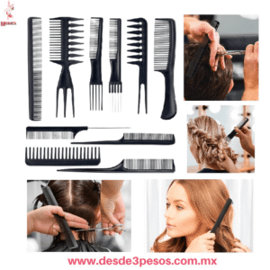 Set Profesional de 10 Peines para Estilismo y Peluquería 21X3CM. Kit Antiestático Negro ITEM NO:10-10