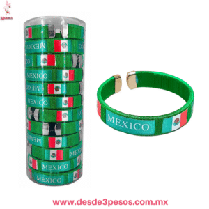 Pulsera Brazalete Ajustable de México - Tela Bordada Verde 6cm. De diametro  cajita con 12 pza. precio por 1 pza. GQ-25