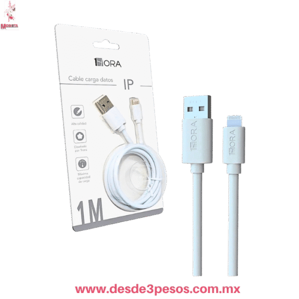 Cable  para iPhone y iPad, 1 Metro, Datos y Carga Lightning CAB179  Marca 1Hora