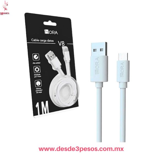 Cable 1 Hora V8 Micro USB de 1 Metro - Carga y Datos KCAB177 Marca 1Hora