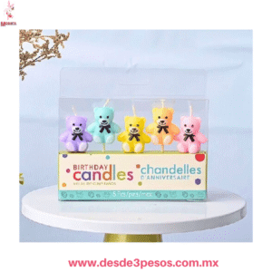 Velas de Cumpleaños Ositos Teddy - Set 5 Piezas Pastel 4 X 3cm. ITEM NO:27231