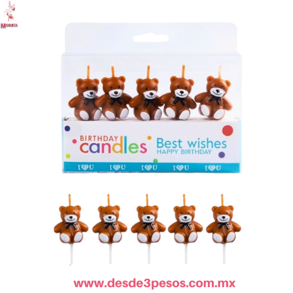 Velas de Cumpleaños Ositos Teddy - Set 5 Piezas Pastel 4 X 3cm. ITEM NO:27231 - Imagen 2