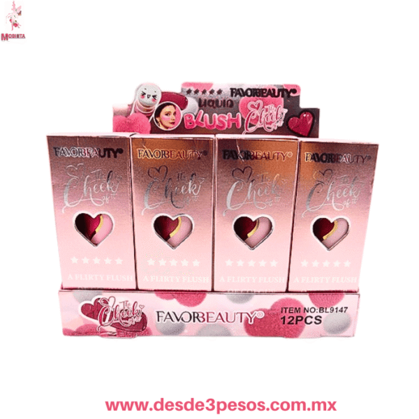 Rubor Líquido "The Cheek of It" de Favor Beauty  Con Aplicador de Corazón 4 Tonos 25ml. BL9147