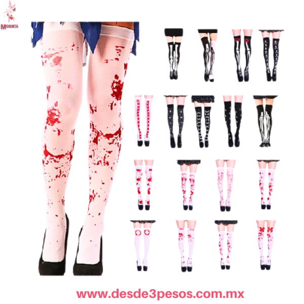 Medias de Halloween  Calcetas Largas de Terror (Sangre, Esqueleto) Unitalla