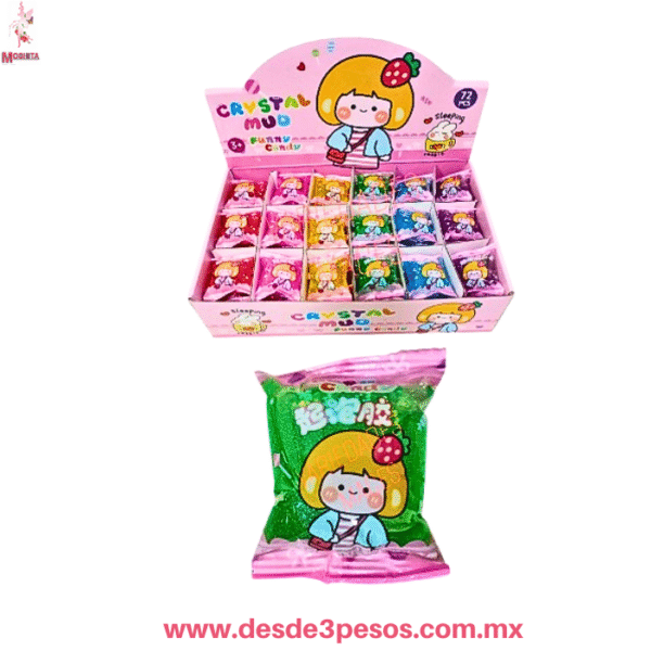 Caja con 72 Slime Kawaii Crystal NIÑA FRESITA Paquetes individuales con Glitter 6 x 4.5 cm