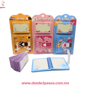 Set de Libreta y Notas Adhesivas FOFY - Diseño Patita de Gato Kawaii (Aprox. 8.5 x 8.5cm) XQ-62506