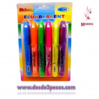Blister con 6 Marca Textos 6 colores diferentes FLUORESCENTES 14cm. De largo