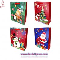 Paquete con 12 Bolsa de Regalo NAVIDEÑA EN 3D, CHICA EN CARTON GRUESO,decorada con diamantina 18 x 23 cm