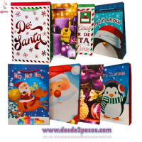 Paquete con 12 BOLSAS NAVIDEÑAS GRANDES en papel Delgado 32 x 44 cm