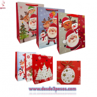 Paquete con 12 Bolsa de Regalo NAVIDEÑA EN 3D,GRANDE EN CARTON GRUESO,decorada con diamantina 32 x 26 cm
