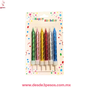 Bliste de 6 Velas Metálicas Espiral para Pastel de Cumpleaños  8 cm en colores