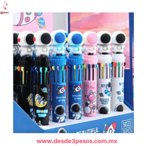Pluma Astronauta Multicolores 6 en 1, 18cm - Caja con 36 pza. precio por 1 pza,  Modelo 9021