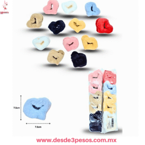 Paquete con 12 Pinzas de Peluche en forma de Corazón7.5cm -