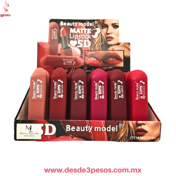 💄 Labial Matte 5D FAVOR BEAUTY – Colección x6 Tonos Intensos LS2144 caja con 24pza. Precio por 1pza. - Imagen 2